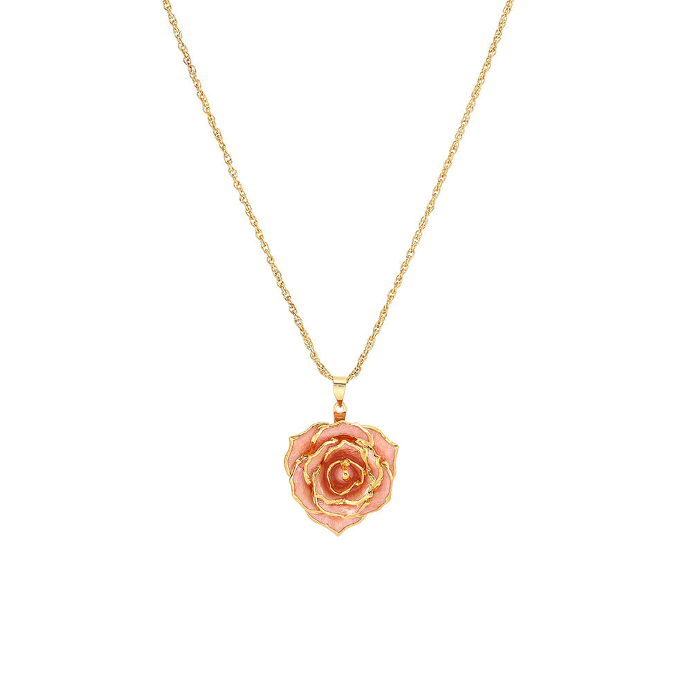 Collier pendentif vraie rose