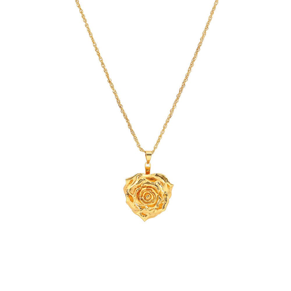 Collier pendentif vraie rose